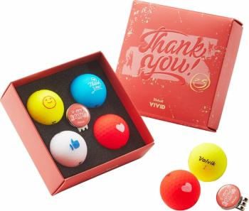 Volvik Vivid Thank You 4 Pack Golf Balls Plus Ball Marker
