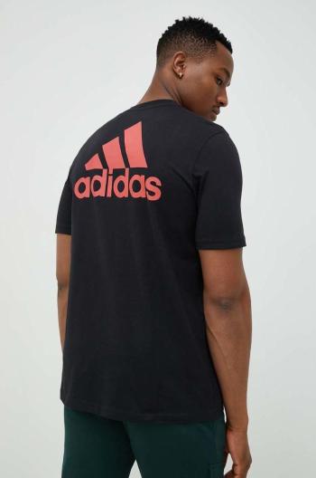 Bavlnené tričko adidas čierna farba, s potlačou