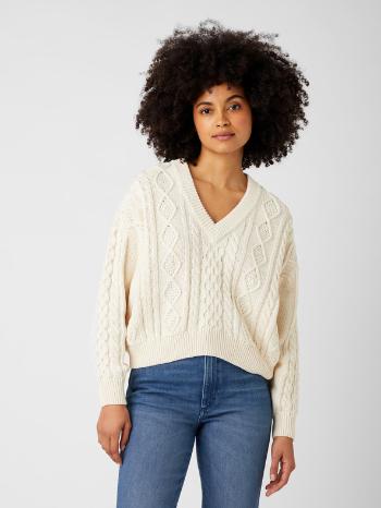 Wrangler V neck Cable Knit Sveter Biela