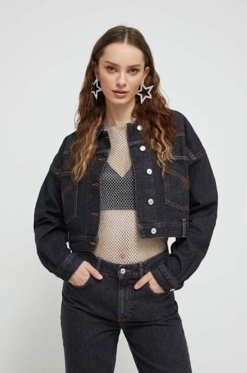 Rifľová bunda Moschino Jeans dámska, čierna farba, prechodná, oversize