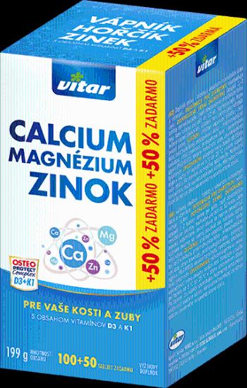Vitar Calcium + Magnézium + Zinok + vitamíny D3 a K1 150 tabliet