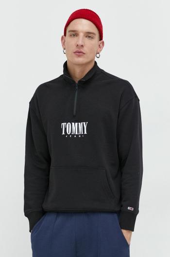 Bavlnená mikina Tommy Jeans pánska, čierna farba, melanžová