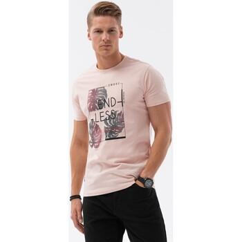 Ombre  Tričká s krátkym rukávom Pánske bavlnené tričko s potlačou - svetloružové V2 S1741  viacfarebny