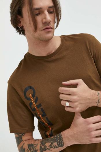 bavlnené tričko Jack & Jones hnedá farba, s potlačou