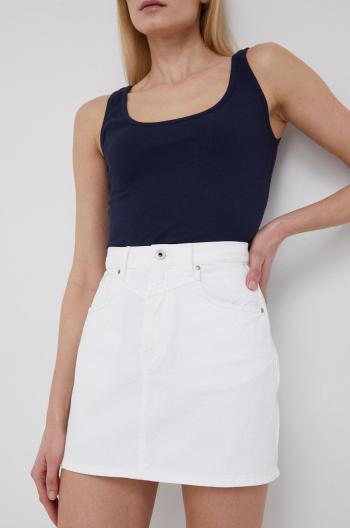 Bavlnená rifľová sukňa Pepe Jeans Rachel Skirt biela farba, mini, rovný strih