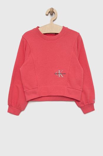 Detská mikina Calvin Klein Jeans ružová farba, s nášivkou