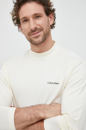 Tričko s dlhým rukávom Calvin Klein pánske, béžová farba, jednofarebné