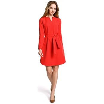Moe  Šaty M361 Košeľové šaty s viazaným opaskom - červené  viacfarebny