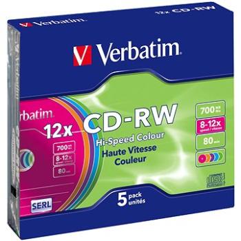 Verbatim CD-RW 8x COLOURS 5 ks v SLIM škatuľke (43167)