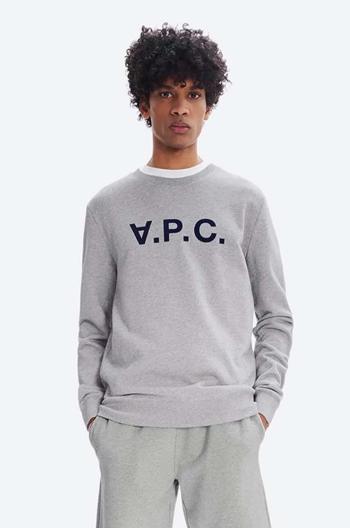 Bavlnená mikina A.P.C. Sweat Vpc COECQ-H27378 BLACK pánska, šedá farba, s nášivkou