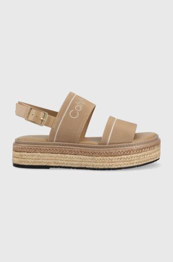 Sandále Calvin Klein FLATFORM WEDGE - HE dámske, béžová farba, na platforme, HW0HW01497