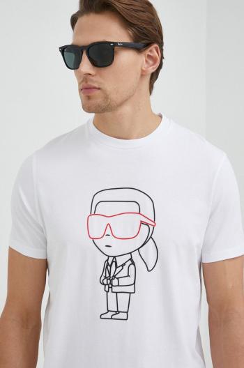 Tričko Karl Lagerfeld pánske, biela farba, vzorované