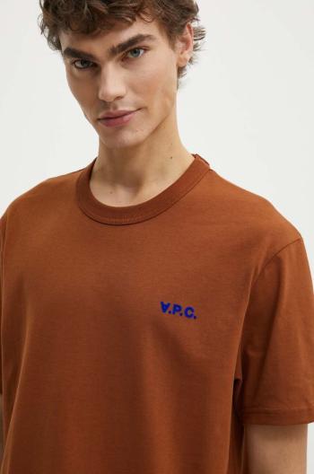 Bavlnené tričko A.P.C. t-shirt boxy petit vpc pánske, hnedá farba, melanžové, COHBQ.H26391