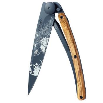 Vreckový nôž Deejo 1GB135 Black tattoo 37g, olive wood, howling