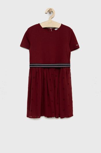 Dievčenské šaty Tommy Hilfiger bordová farba, midi, áčkový strih