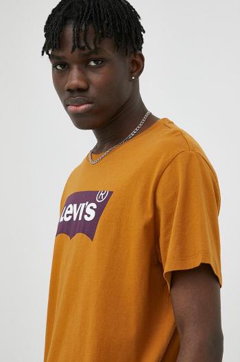 Bavlnené tričko Levi's hnedá farba, s potlačou