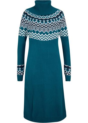 Pletené šaty s nórskym vzorom a širokým rolákom