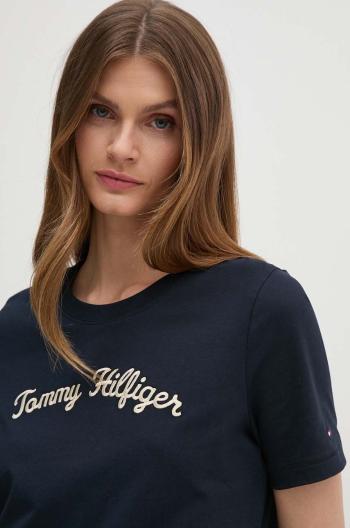 Bavlnené tričko Tommy Hilfiger dámske, tmavomodrá farba, WW0WW42589