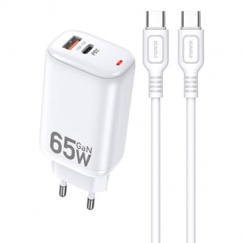 KAKU KSC-690 GaN sieťová nabíjačka USB USB-C 65W + kábel USB-C, biela