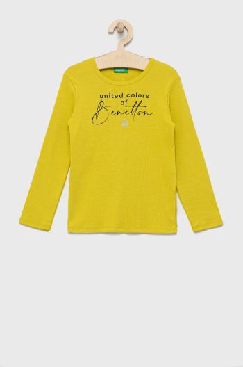 Detská bavlnená košeľa s dlhým rukávom United Colors of Benetton zelená farba,