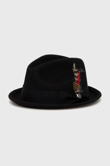 Vlnený klobúk Brixton čierna farba, vlnený