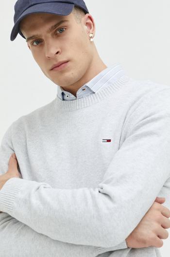 Bavlnený sveter Tommy Jeans pánsky, šedá farba, tenký,