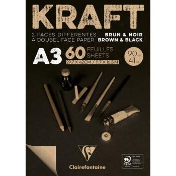 CLAIREFONTAINE KRAFT - Kraft papier na suché a mokré techniky A3 (60 listov)