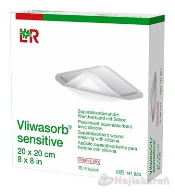 Vliwasorb Sensitive Krytie Na Rany 20 x 20 Cm superabsorpčné, sterilné, so silikónom, 10 ks