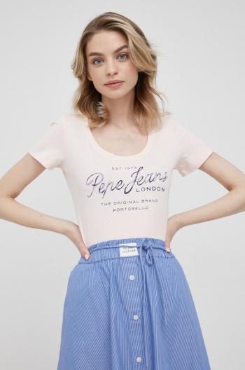 Bavlnené tričko Pepe Jeans Baia ružová farba,