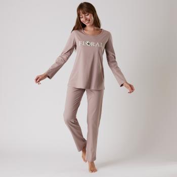 Blancheporte Pyžamo s dlhými rukávmi a potlačou "Floral" hnedosivá 54