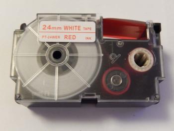 Kompatibilná páska s Casio XR-24WER 24mm x 8m červená tlač / biely podklad