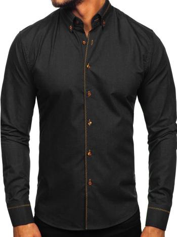 Čierna pánska elegantná košeľa s dlhými rukávmi Bolf 6964
