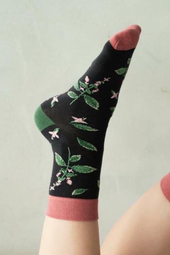 Tmavosivé kvetované ponožky Herbs