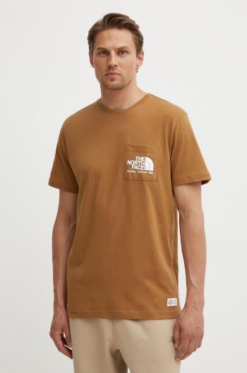 Bavlnené tričko The North Face M Berkeley California Pocket S/S Tee pánske, hnedá farba, s potlačou, NF0A87U21731