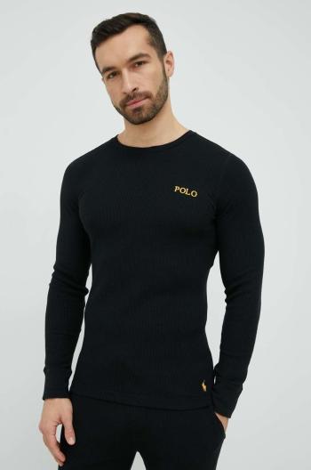 Pyžamové tričko s dlhým rukávom Polo Ralph Lauren čierna farba, s potlačou