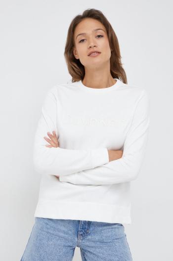 Mikina Calvin Klein dámska, biela farba, s nášivkou