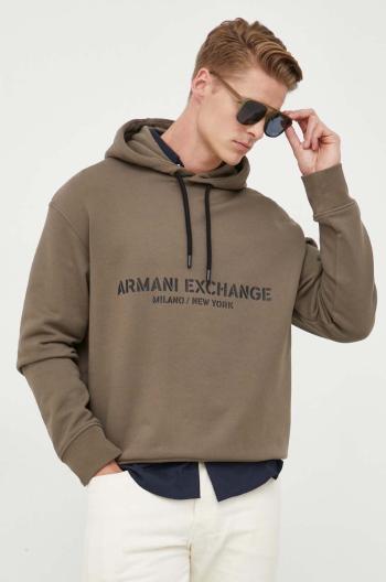 Bavlnená mikina Armani Exchange pánska, zelená farba, s kapucňou, s potlačou