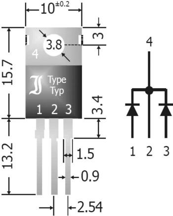 Diotec pole Schottkyho diód - usmerňovač 20 A SBCT2040 SIP-3 pole - 1 pár so spoločnými katódami