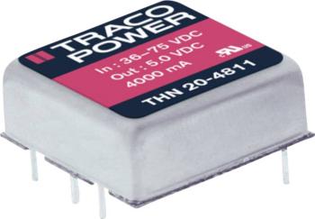 TracoPower THN 20-4811 DC / DC menič napätia, DPS 48 V/DC 5 V/DC 4000 mA 20 W Počet výstupov: 1 x