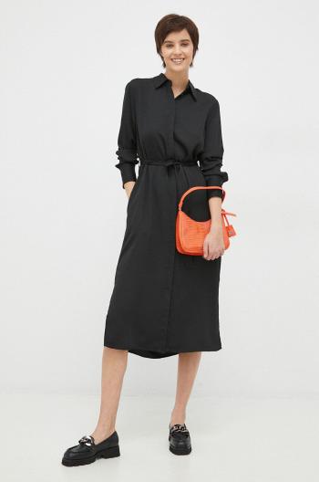 Šaty Calvin Klein čierna farba, midi, rovný strih
