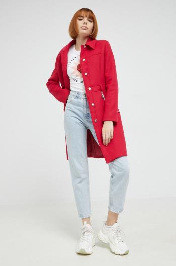 Vlnený kabát Love Moschino červená farba, prechodný