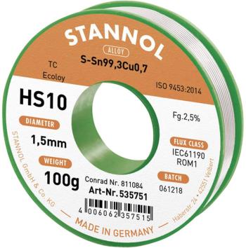 Stannol HS10 2510 spájkovací cín bez olova cievka Sn99,3Cu0,7 100 g 1.5 mm