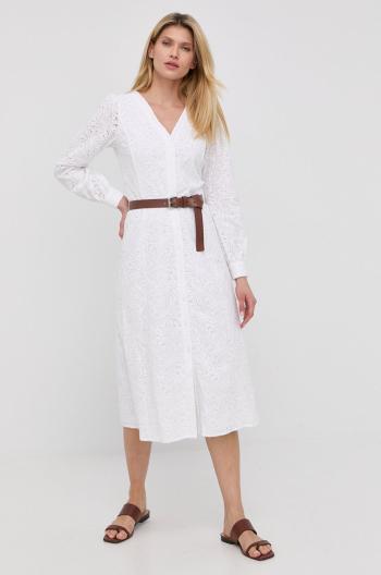 Bavlnené šaty MICHAEL Michael Kors biela farba, midi, áčkový strih
