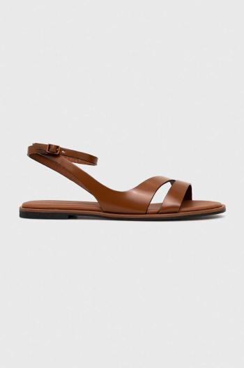 Kožené sandále Calvin Klein ALMOND SANDAL dámske, hnedá farba, HW0HW01463