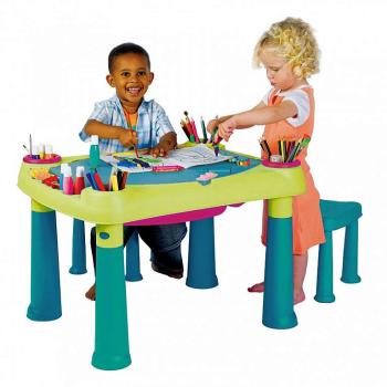 DEOKORK Detský multifunkčný stolík PLAY (modro-zelený)