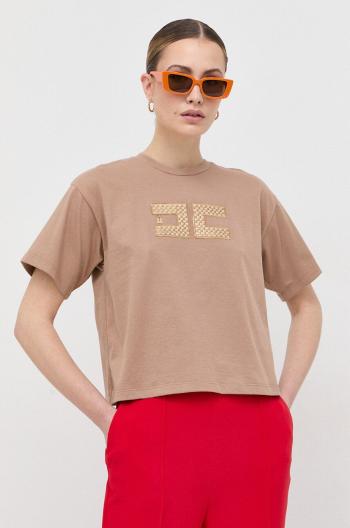 Bavlnené tričko Elisabetta Franchi béžová farba