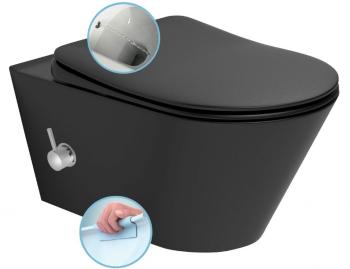 SAPHO - AVVA závesná WC misa Rimless, integrovaná batéria a bidetová spŕška 35,5x53 cm, čierna matná 100315-110