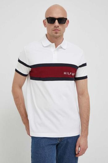 Bavlnené polo tričko Tommy Hilfiger biela farba, vzorované