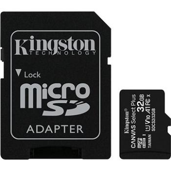 Kingston Canvas Select Plus micro SDHC 32GB Class 10 UHS-I + SD adaptér (SDCS2/32GB)