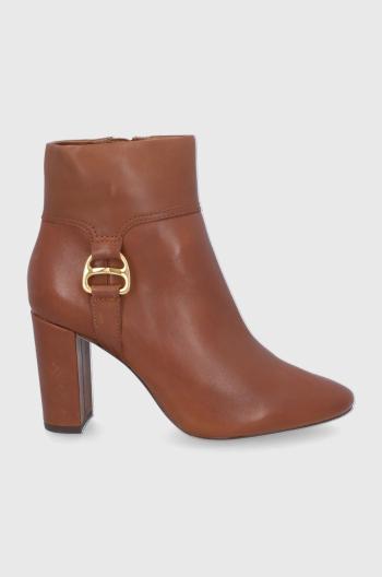 Kožené členkové topánky Lauren Ralph Lauren dámske, hnedá farba, na podpätku